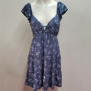 Hollister Flutter Sleeve Babydoll Dress Size XL Floral Blue Sundress Summer